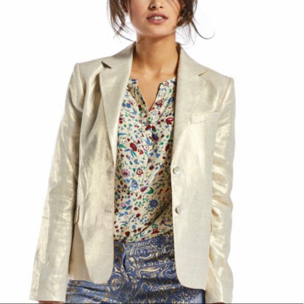 J Crew Linen Metallic Button Front Blazer Sz 4